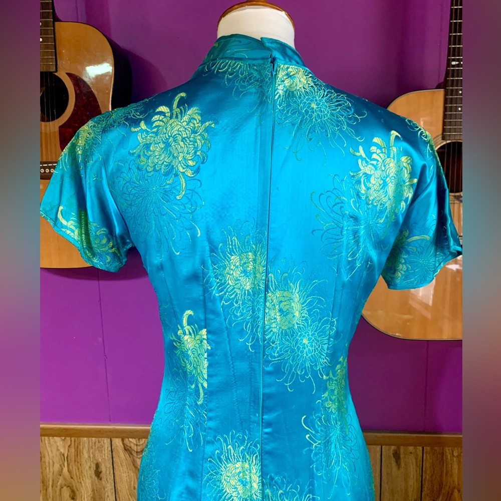 Women’s Vintage 60’s Long Japanese Dress SZ 10 Teal and Green - Picture 8 of 14
